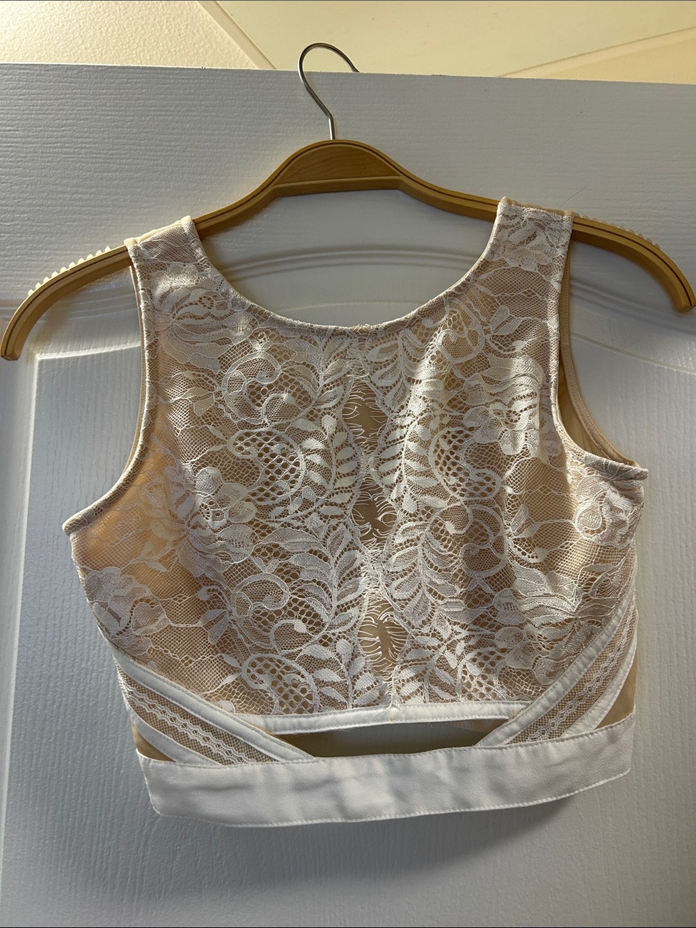 Lace Crop Top White and Nude